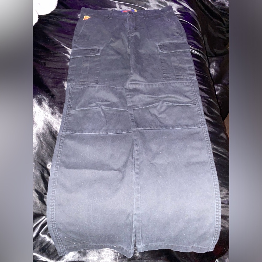 Black Baggy Embroidered Empyre Double Knee Cargo Pants
